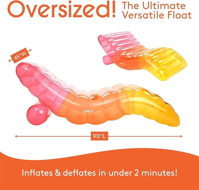 FUNBOY Giant Inflatable Luxury Clear Rainbow Chaise Lounger, Chair Pool Float for Adults, Perfect for a Summer Pool Party