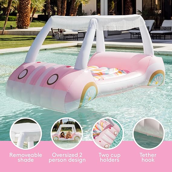 FUNBOY & Malibu Barbie Luxury Inflatable Golf Cart Summer Pool Float - Land or Water Inflatable with Cup Holder