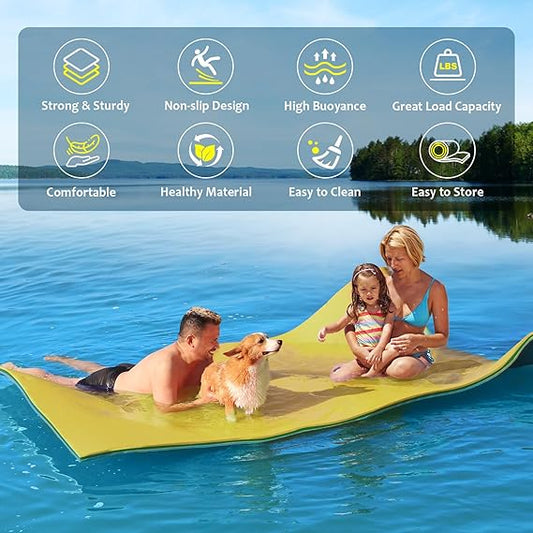 CTSC Lily Pad Floating Mat - Floating Water Mat - 9 x 4 Ft Floating Mat for Lake, 3-Layer Tear-Resistant XPE Foam with a 16.4' Elastic Bungee Tether for Lake, Beach, Ocean, Pool