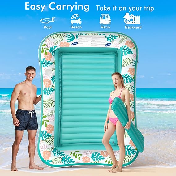 Inflatable Tanning Pool Lounger Float, Stonful 87" x 63" Pool Floats Adult with Pillow & Cup Holder, 4 in 1 Water Filled Inflatable Sun Tan Tub Tanning Bed Mat for Swimming Pool Backyard Beach (XXL)