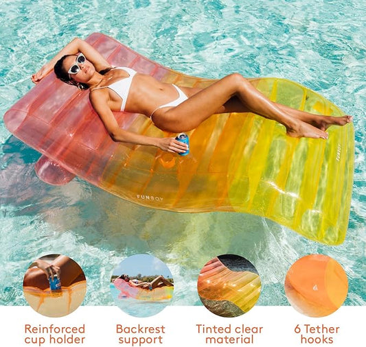 FUNBOY Giant Inflatable Luxury Clear Rainbow Chaise Lounger, Chair Pool Float for Adults, Perfect for a Summer Pool Party