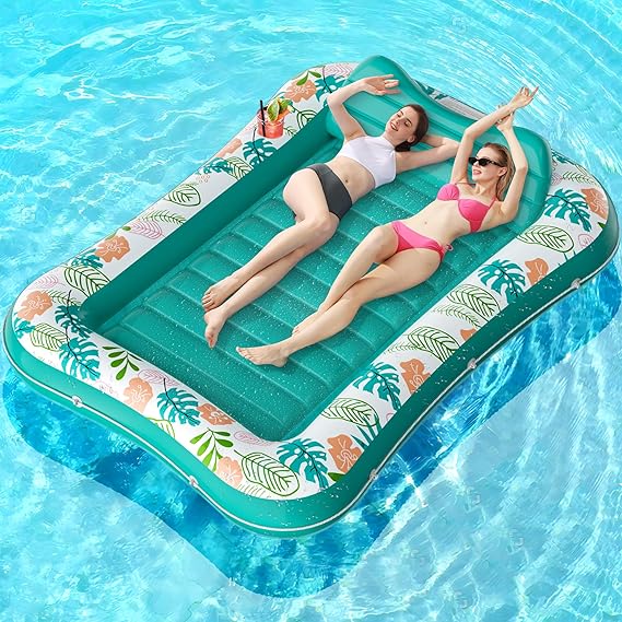 Inflatable Tanning Pool Lounger Float, Stonful 87" x 63" Pool Floats Adult with Pillow & Cup Holder, 4 in 1 Water Filled Inflatable Sun Tan Tub Tanning Bed Mat for Swimming Pool Backyard Beach (XXL)